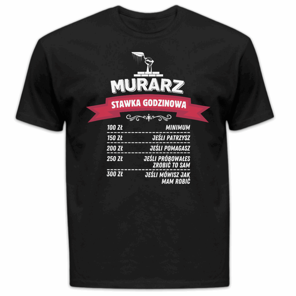 Koszulka męska Murarz stawka godzinowa czarna