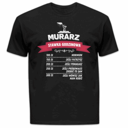 Koszulka męska Murarz stawka godzinowa czarna