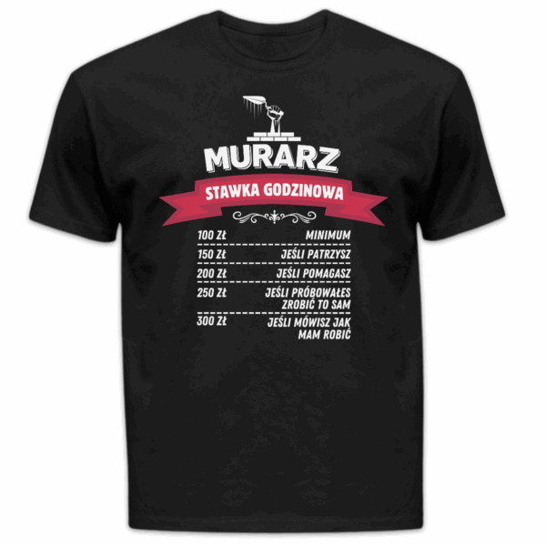 Koszulka męska Murarz stawka godzinowa czarna