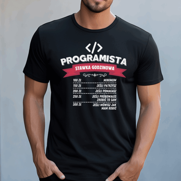 Koszulka męska Programista stawka godzinowa czarna - obrazek 2