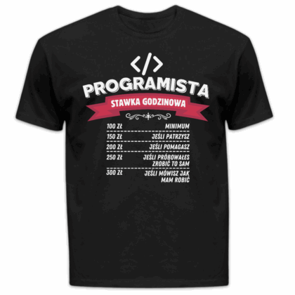 Koszulka męska Programista stawka godzinowa czarna