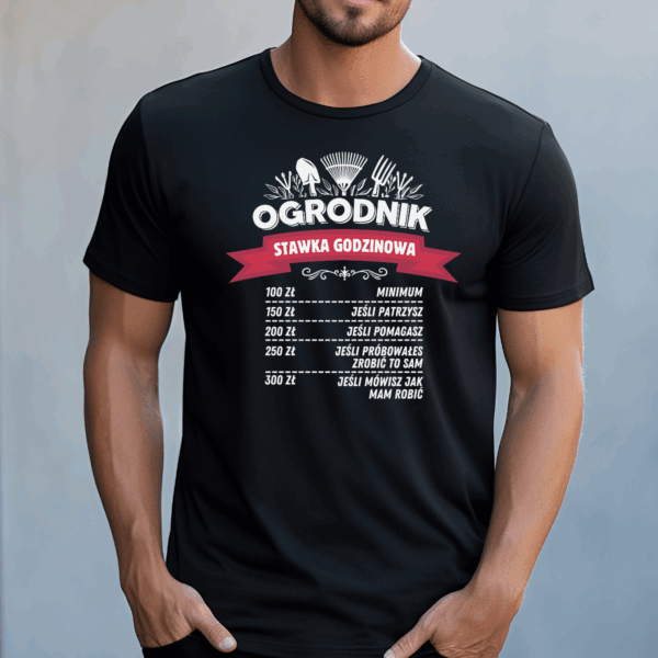 Koszulka męska Ogrodnik stawka godzinowa czarna - obrazek 2