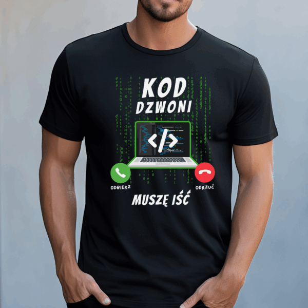 Koszulka męska Kod dzwoni muszę iść czarna - obrazek 2