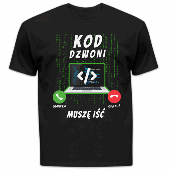 Koszulka męska Kod dzwoni muszę iść czarna
