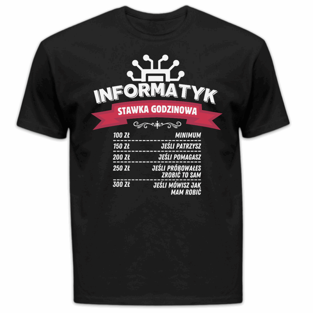 Koszulka męska Informatyk stawka godzinowa czarna