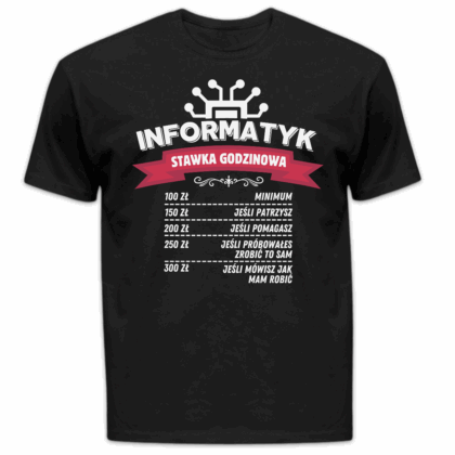 Koszulka męska Informatyk stawka godzinowa czarna