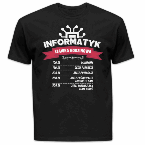 Koszulka męska Informatyk stawka godzinowa czarna