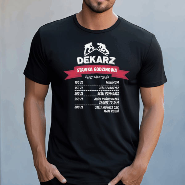 Koszulka męska Dekarz stawka godzinowa czarna - obrazek 2