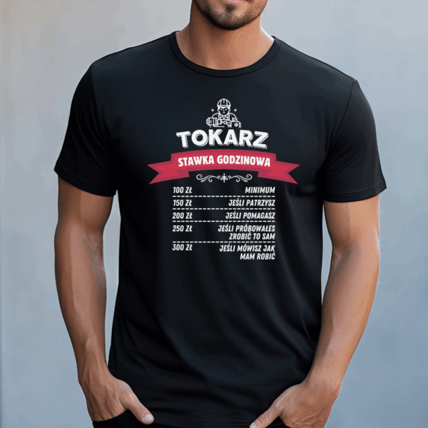 Koszulka męska Tokarz stawka godzinowa czarna - obrazek 2