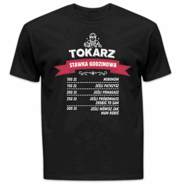 Koszulka męska Tokarz stawka godzinowa czarna