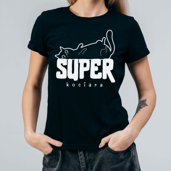 Koszulka damska Super kociara czarna - obrazek 2