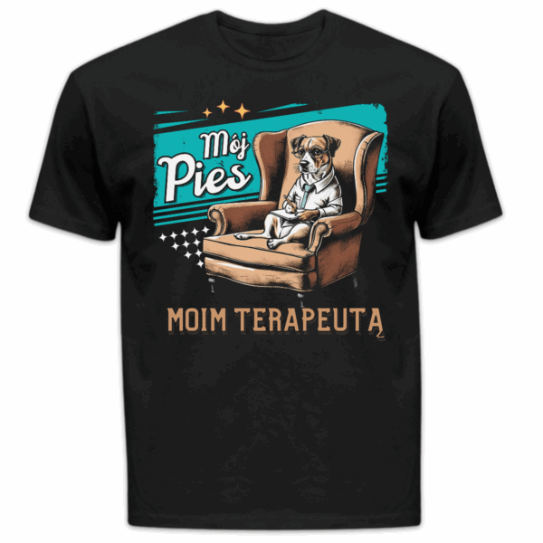 Koszulka męska Mój pies moim terapeutą czarna