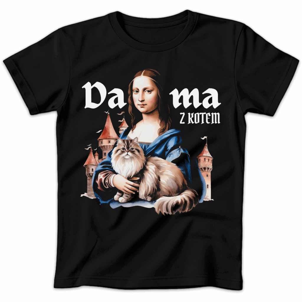 Koszulka damska Dama z kotem czarna