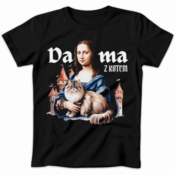 Koszulka damska Dama z kotem czarna