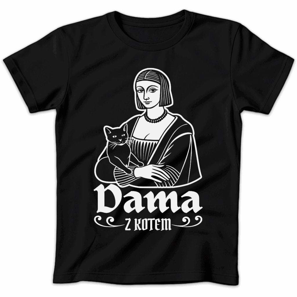 Koszulka damska Dama z kotem czarna