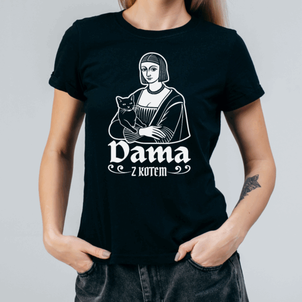 Koszulka damska Dama z kotem czarna - obrazek 2