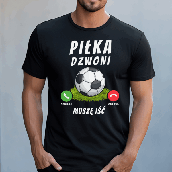 Koszulka męska Piłka dzwoni muszę iść czarna - obrazek 2