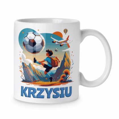 Kubek Piłkarz z plecakiem + imię