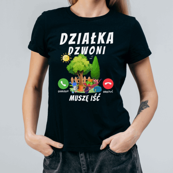 Koszulka damska Działka dzwoni muszę iść czarna - obrazek 2