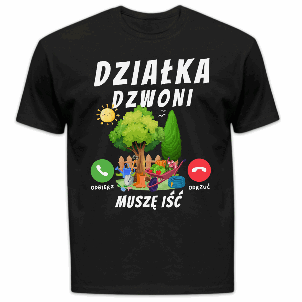 Koszulka męska Działka dzwoni muszę iść czarna