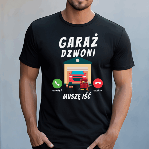 Koszulka męska Garaż dzwoni muszę iść czarna - obrazek 2