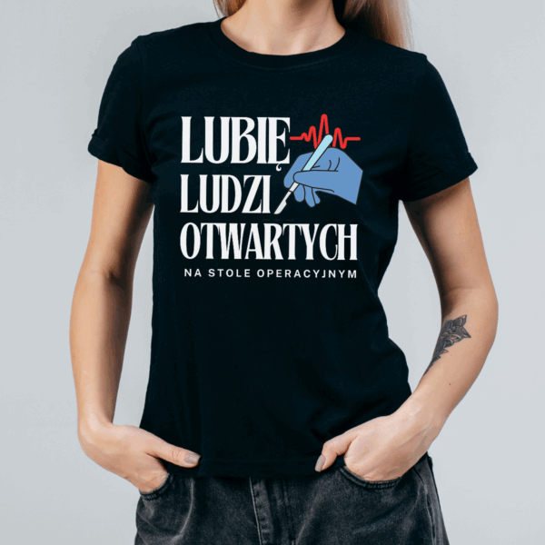 Koszulka damska Lubię ludzi otwartych na stole operacyjnym czarna - obrazek 2