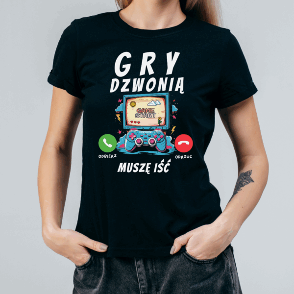 Koszulka damska Gry dzwonią muszę iść czarna - obrazek 2