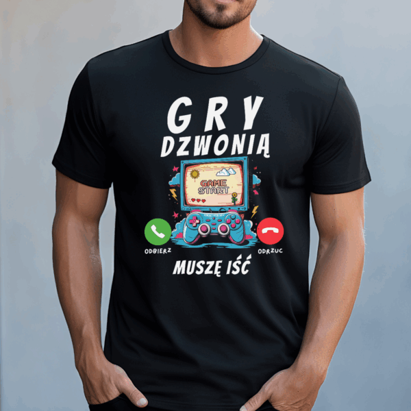 Koszulka męska Gry dzwonią muszę iść czarna - obrazek 2