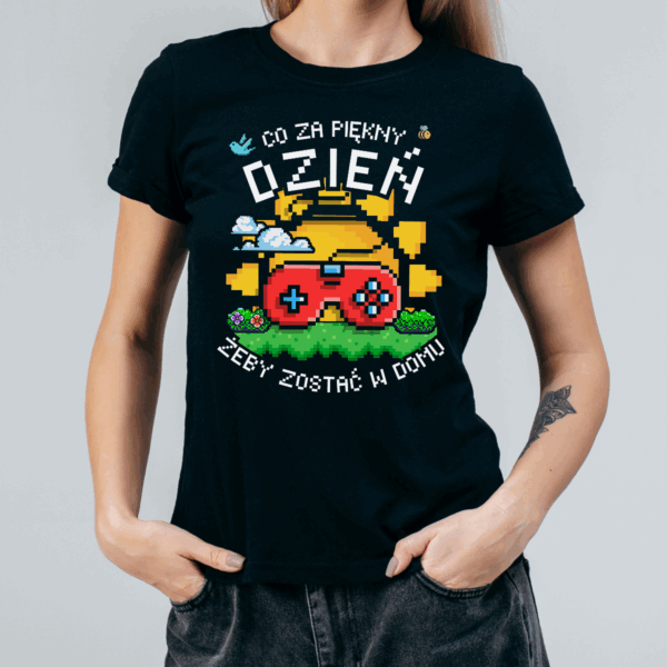 Koszulka damska Co za piękny dzień żeby zostać w domu czarna - obrazek 2