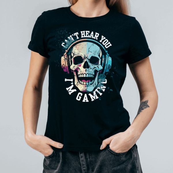 Koszulka damska Can't hear you i'm gaming czarna - obrazek 2