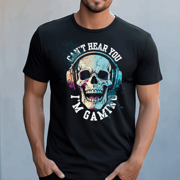 Koszulka męska Can't hear you i'm gaming czarna - obrazek 2
