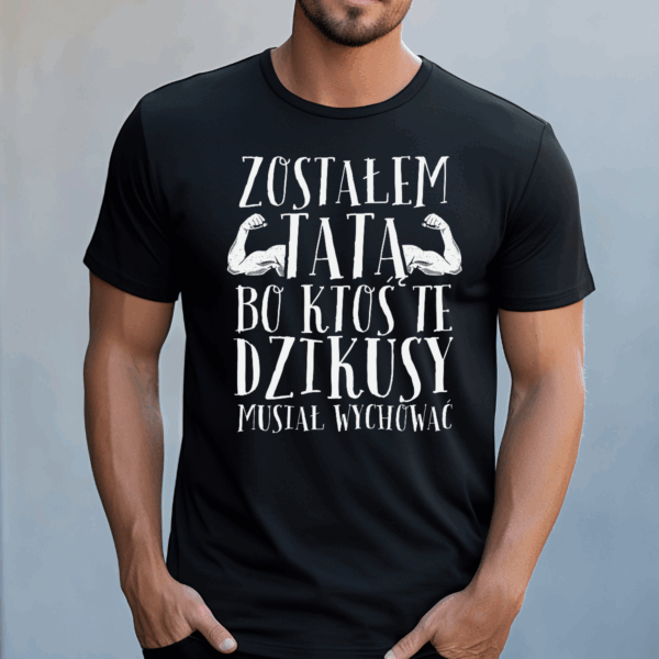 Koszulka męska Zostałem tatą bo ktoś te dzikusy musiał wychować czarna - obrazek 2