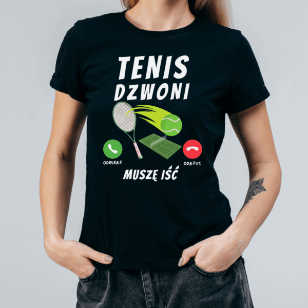 Koszulka damska Tenis dzwoni muszę iść czarna - obrazek 2