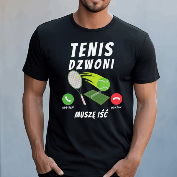 Koszulka męska Tenis dzwoni muszę iść czarna - obrazek 2