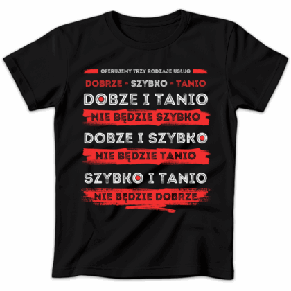 Koszulka damska Oferujemy trzy rodzaje usług czarna