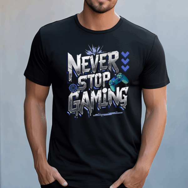 Koszulka męska Never stop gaming czarna - obrazek 2