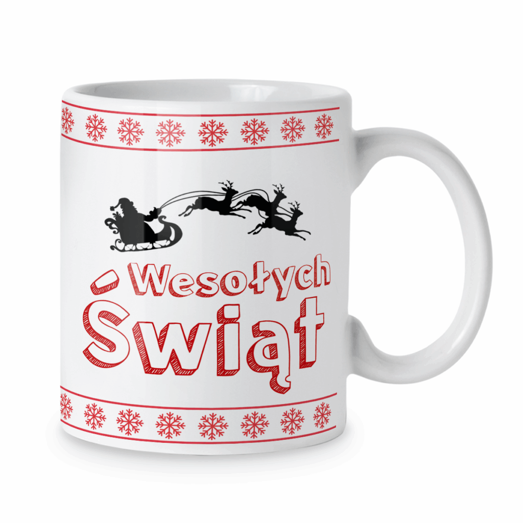 Kubek Wesołych świąt i mikołaj z reniferami