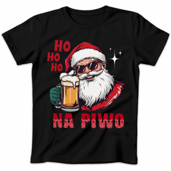 Koszulka damska Mikołaj ho ho ho na piwo czarna