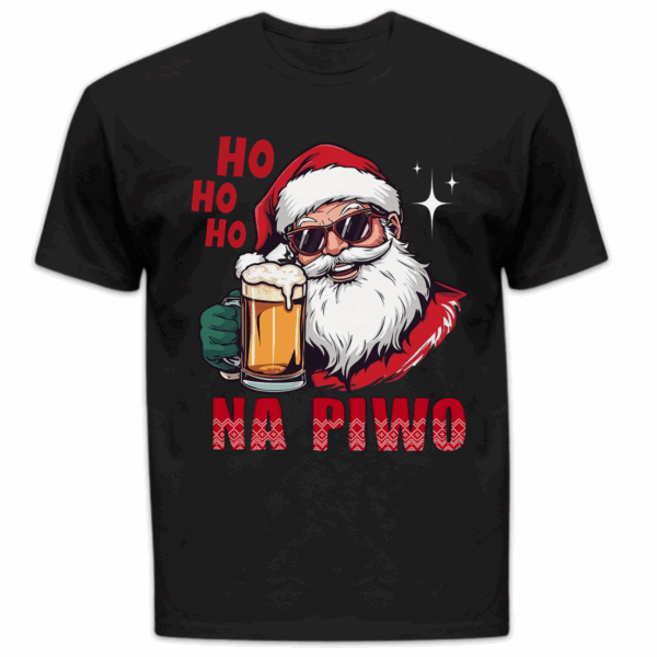 Koszulka męska Mikołaj ho ho ho na piwo czarna