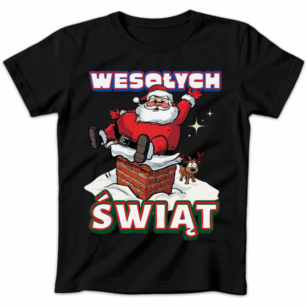Koszulka damska Wesołych świąt mikołaj w kominie czarna