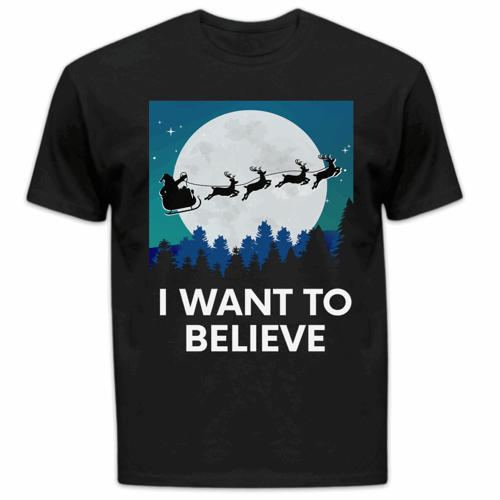 Koszulka męska Mikołaj i want to believe czarna
