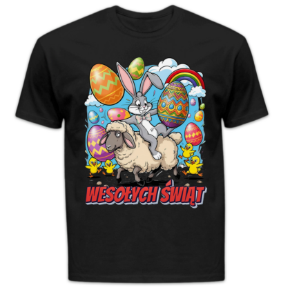 Koszulka męska Wesołych świąt kreskówkowa wielkanoc czarna