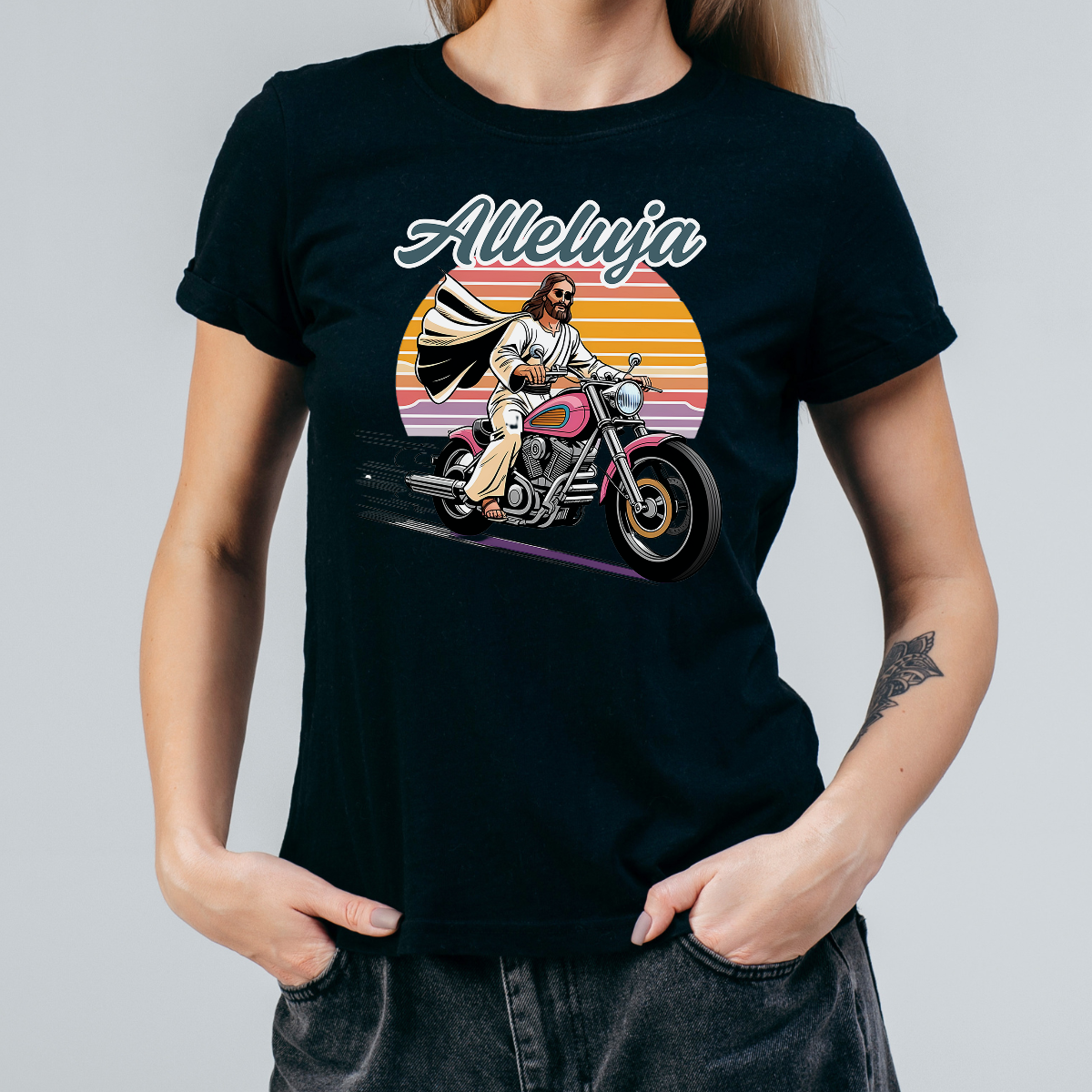 Koszulka damska Alleluja na motorze czarna - obrazek 2