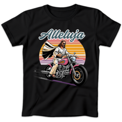 Koszulka damska Alleluja na motorze czarna