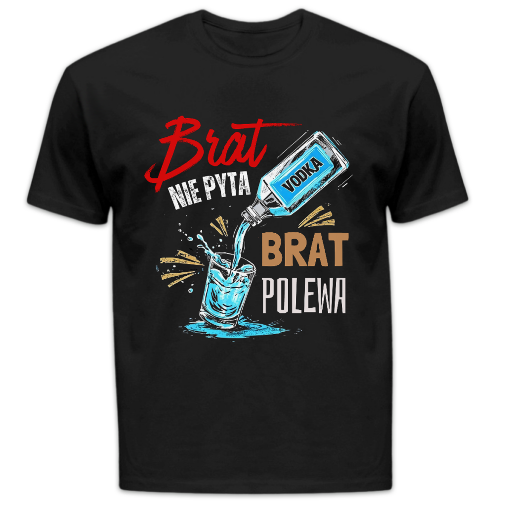 Koszulka męska Brat nie pyta brat polewa czarna