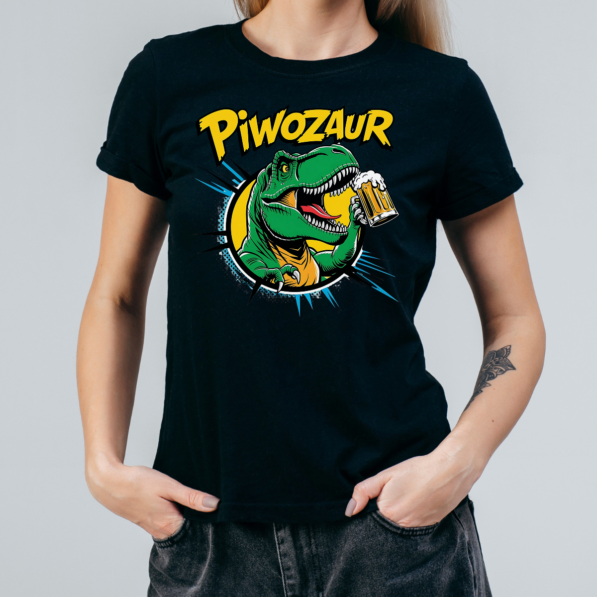 Koszulka damska Piwozaur czarna - obrazek 2