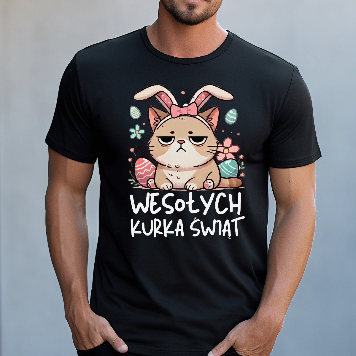 Koszulka męska Wesołych Kurka Świąt czarna - obrazek 2