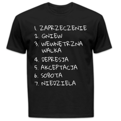 Koszulka męska Zaprzeczenie gniew wewnętrzna walka depresja akceptacja sobota niedziela czarna