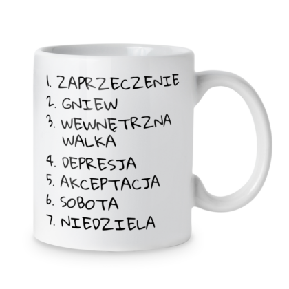 Kubek Zaprzeczenie gniew wewnętrzna walka depresja akceptacja sobota niedziela