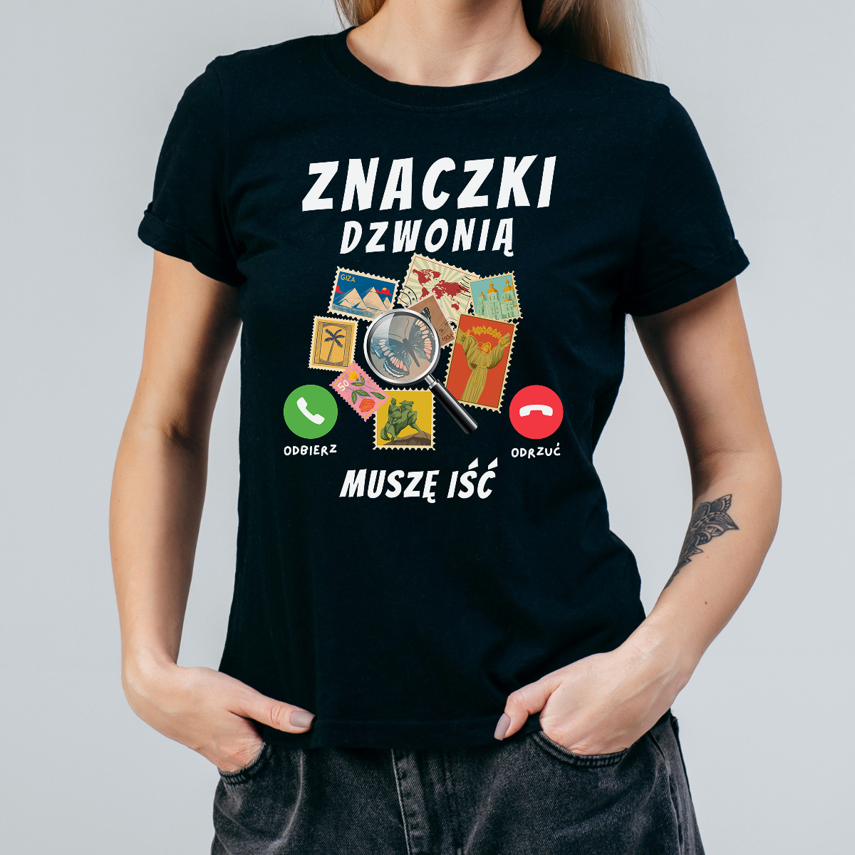 Koszulka damska Znaczki dzwonią muszę iść czarna - obrazek 2